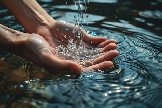 Hard Water Origin Image of Person Catching Water in Hands